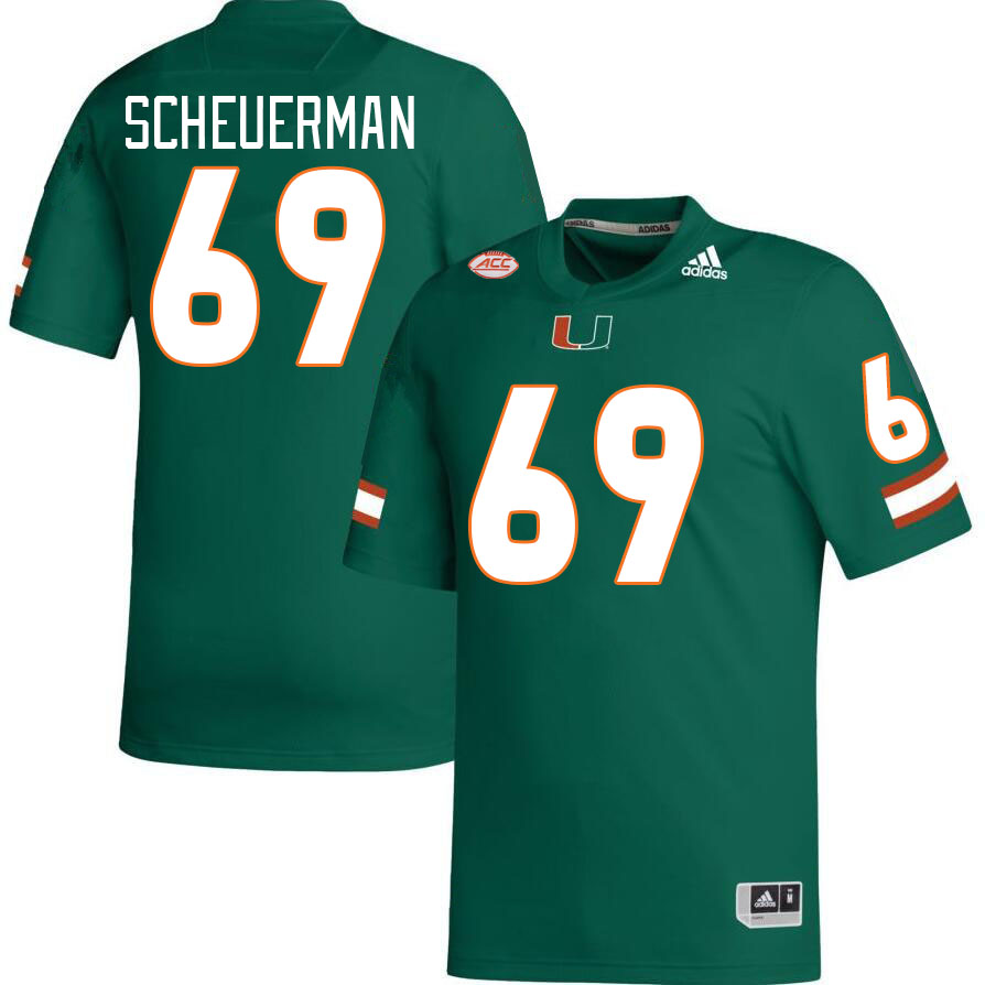 Men #69 Trent Scheuerman Miami Hurricanes College Football Jerseys Stitched-Green